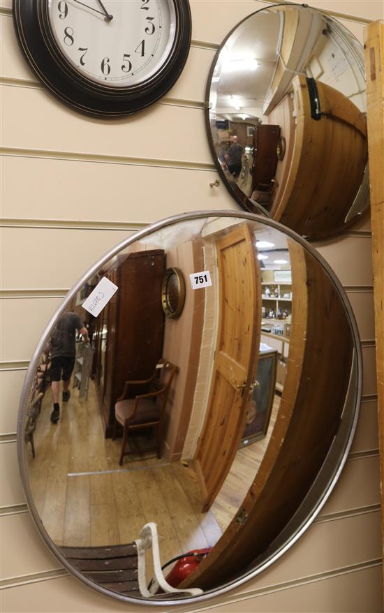 Two convex mirrors, H.62cm and 42cm